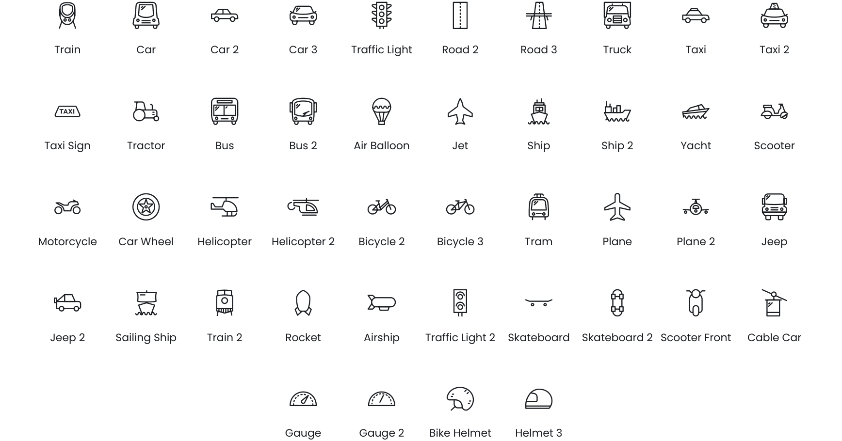 Transportations icons